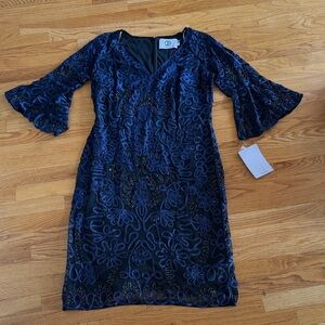 JS Collections Navy Lace Black Sleeve Dress 14w